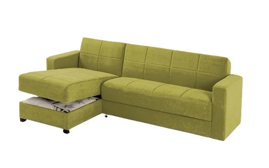 Divano letto angolare 2 posti - Tessuto verde - (cm. 225 x 158 x 86h)