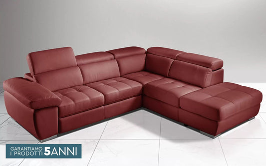 Divano letto angolare 3 posti con penisola a destra. Similpelle bordeaux (cm. 285 x 245 x 97h)