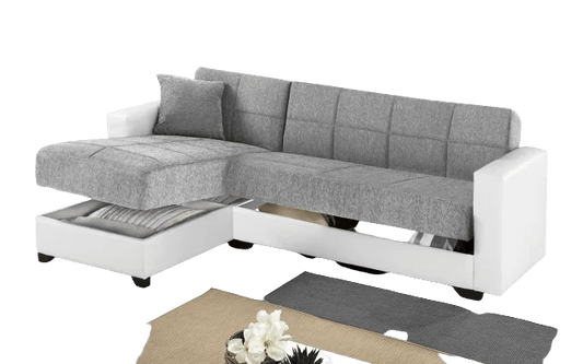 Divano letto angolare 2 posti grigio - (cm. 225 x 158 x 86h)