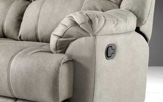 Divano 3 posti con 2 recliner manuali. Similpelle effetto nabuk grigio chiaro (cm. 203 x 98 x 99h)