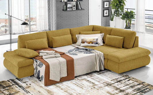 Divano letto angolare 3 posti - penisola destra - Tessuto new york mustard (cm. 300 x 224 x 100h)