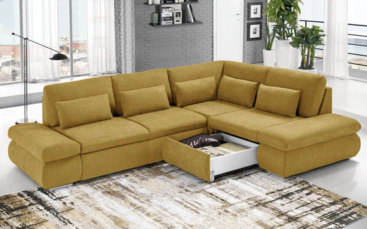 Divano letto angolare 3 posti - penisola destra - Tessuto new york mustard (cm. 300 x 224 x 100h)