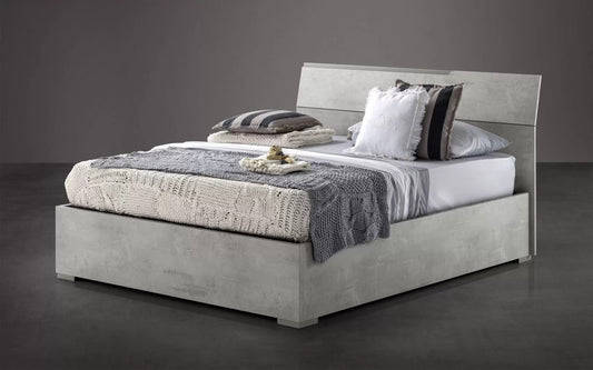 Letto matrimoniale con contenitore. Cemento frassino (cm. 173 x 209 x 100h)