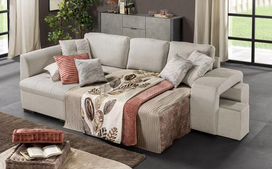 Divano letto con penisola a sinistra Tessuto new york beige