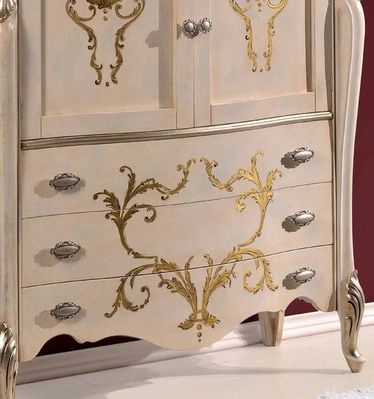 Vetrinetta stile classico noce laccato bianco oro e argento (cm. L. 107 - P. 40 - H. 120) (TVG)