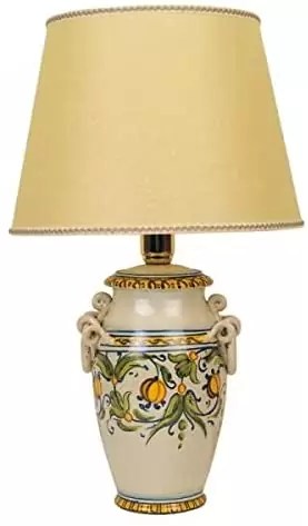 Ceramic lamp with lampshade. Made in Italy. Dimensions: Base h 11.4 - Lampshade ø 13.7 inches.