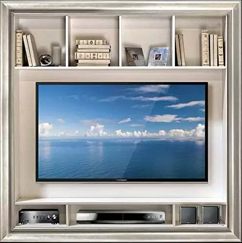 Cornice Porta TV con Scomparti - in Foglia Argento 925 (179 x 31,5 x 179 - Peso: 11 kg.) - 100% Legno - 100% Made in Italy (LXI)