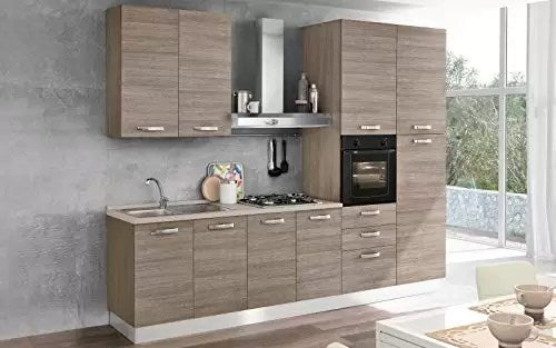 Cucina Completa - Lato DX cm. cm. 300x60x240h - con Cappa, Forno ventilato, lavandino, Frigorifero, ghiacciaia, Piano Cottura a Gas con 4 fornelli, n.9 e n.3 cassetti.