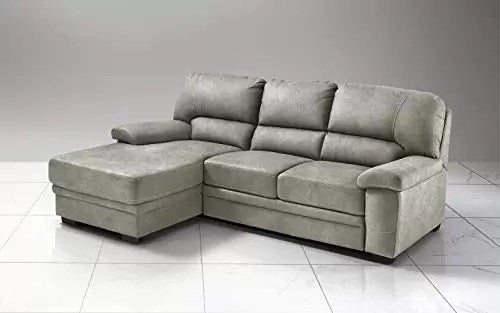 Divano Letto 3 posti con penisola a Sinistra - Colore: Nabuk Grigio Chiaro - cm. 252 x 160 x 92h