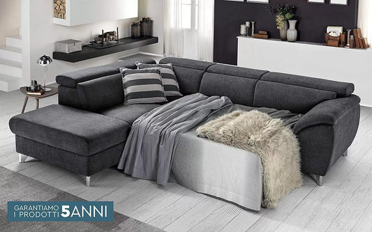 Divano angolare 3 posti con penisola a Sinistra - Colore: Grigio Antracite - cm. 271 x 222 x 94h