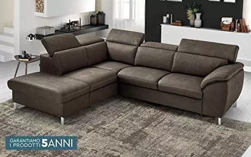 Divano angolare 3 posti con penisola a Sinistra - Colore: Grigio Elefante - Similpelle - cm. 271 x 222 x 94h