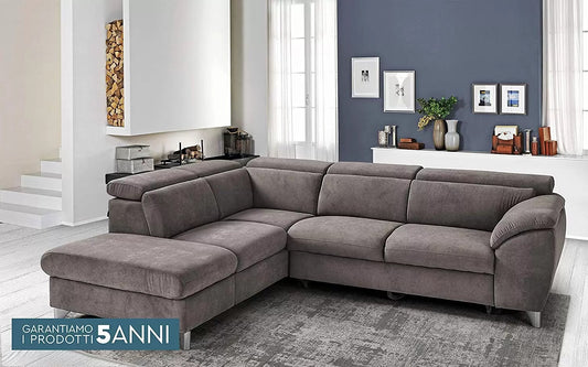 Divano angolare 3 posti con penisola a Sinistra - Colore: Grigio - cm. 271 x 222 x 94h