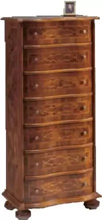 Cassettiera settimanale - Dimensioni: L 60 P 35 H 128 cm cm - Decorazioni stile classico - Legno Noce anticato - 7 cassetti - 100% Made in Italy - lucidatura eseguita con tinte ad acqua e finiture in gomma lacca - taglio migliore del Legno e perfetta stag