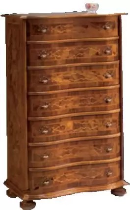 Cassettiera settimanale - Dimensioni: L 81 P 41 H 128 cm - Decorazioni stile classico - Legno Noce anticato - 7 cassetti - 100% Made in Italy - lucidatura eseguita con tinte ad acqua e finiture in gomma lacca - taglio migliore del Legno e perfetta stagion