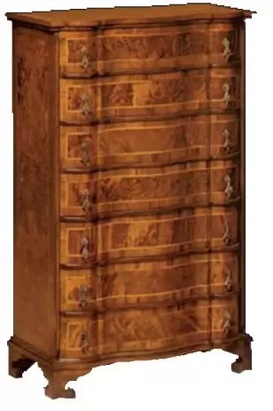 Cassettiera settimanale - Dimensioni: L 84 P 42 H 129 cm - Decorazioni stile classico - Legno Noce anticato - 7 cassetti - 100% Made in Italy - lucidatura eseguita con tinte ad acqua e finiture in gomma lacca - taglio migliore del Legno e perfetta stagion