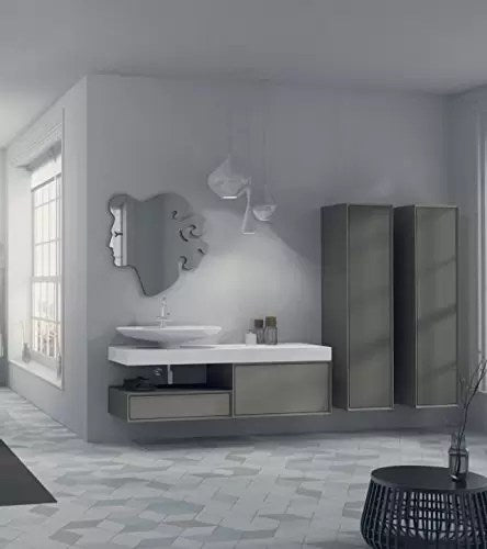 Composizione da bagno completo, finitura grigio opaco - base 2 cassetti 20x80x51, lavabo, specchio Musa, colonna 1 anta 40x160x40. Mobili di altissima qualità. 100% Made in Italy (F2)