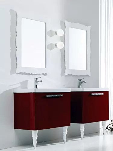 Coppia di Mobili da bagno con cassetti 2 lavabo e 2 specchi con luci a led - ec D17 Misura: L.78 P.45 cm Finitura: Finitura Bianco e rosso porpora lucido Top: Consolle Dec in ceramica cm 80 - Base p/lavabo 1 cassetto (+ 1 cass. interno) con piedi cm 78