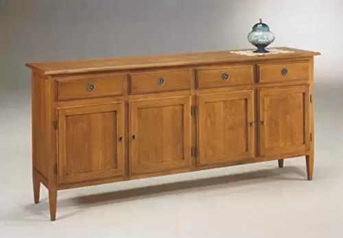 Credenza 4 porte e 4 cassetti - Dimensioni: L 206 P 46 H 94 cm - Decorazioni stile classico - Legno Noce anticato - 100% Made in Italy - lucidatura eseguita con tinte ad acqua e finiture in gomma lacca - taglio migliore del Legno e perfetta stagionatura -