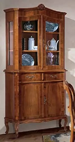 Cristalliera - Dimensioni:L 100 P 42 H 205 cm - 2 Ante in vetro - 2 Cassetti - 2 porte - Legno Noce anticato - 100% Made in Italy - lucidatura eseguita con tinte ad acqua e finiture in gomma lacca - taglio migliore del Legno e perfetta stagionatura - (DF1