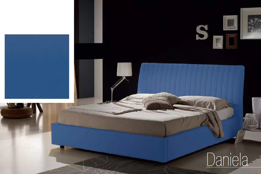 Letto matrimoniale con vano contenitore imbottito, rivestimento in similpelle, colore blu - 178 cm, 228 cm, H 110 cm - per rete 160 x 200. (SFI)