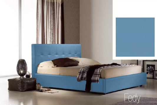 Letto matrimoniale con vano contenitore imbottito, rivestimento in similpelle, colore blu - 176 cm, 220 cm, H 100 cm - per rete 160 x 200. (SFI)