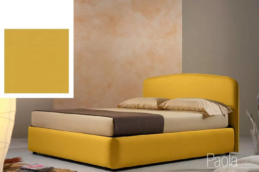 Letto matrimoniale con vano contenitore imbottito, rivestimento in similpelle, colore giallo senape - 178 cm, 210 cm, H 114 cm - per rete 160 x 190. (SFI)