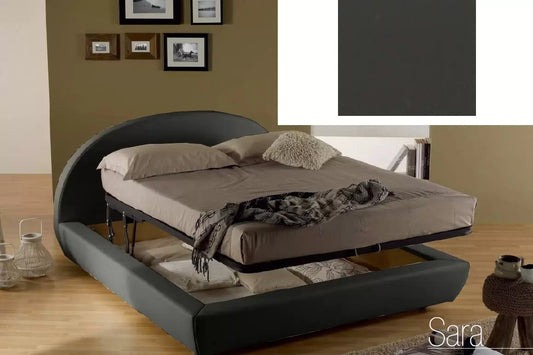 Letto matrimoniale con vano contenitore imbottito, rivestimento in similpelle, colore nero - 194 cm, 220 cm, H 114 cm - per rete 160 x 190. (SFI)