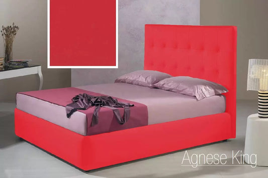 Letto matrimoniale con vano contenitore imbottito, rivestimento in similpelle, colore rosso - 176 cm, 220 cm, H 140 cm - per rete 160 x 200. (SFI)