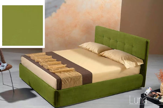 Letto matrimoniale con vano contenitore imbottito, rivestimento in similpelle, colore verde oliva - 176 cm, 220 cm, H 100 cm - per rete 160 x 200. (SFI)