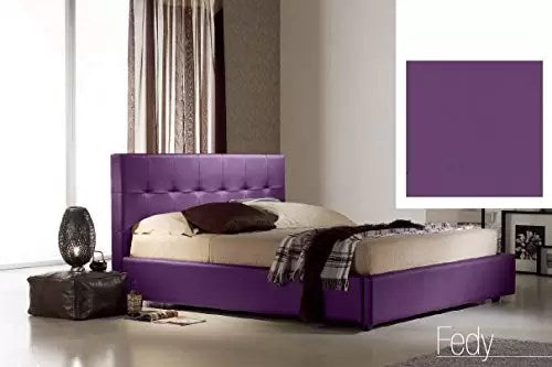 Letto matrimoniale con vano contenitore imbottito, rivestimento in similpelle, colore viola - 176 cm, 210 cm, H 100 cm - per rete 160 x 190. (SFI)