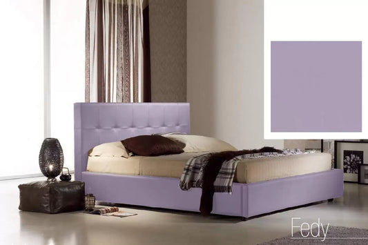 Letto matrimoniale con vano contenitore imbottito, rivestimento in similpelle, colore viola glicine - 176 cm, 210 cm, H 100 cm - per rete 160 x 190. (SFI)