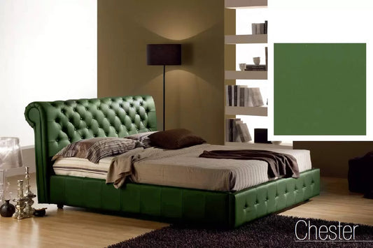 Letto matrimoniale con vano contenitore imbottito, rivestimento in similpelle, lavorazione capitonn , colore verde scuro - 180 cm, 226 cm, H 114 cm - per rete 160 x 190. (SFI)