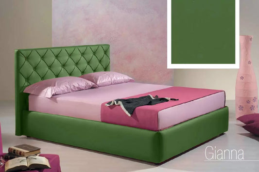 Letto matrimoniale con vano contenitore imbottito, rivestimento in similpelle, lavorazione capitonn , colore verde scuro - 176 cm, 220 cm, H 100 cm - per rete 160 x 200. (SFI)