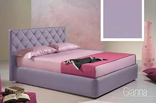 Letto matrimoniale con vano contenitore imbottito, rivestimento in similpelle, lavorazione capitonn , colore viola glicine - 176 cm, 220 cm, H 100 cm - per rete 160 x 200. (SFI)