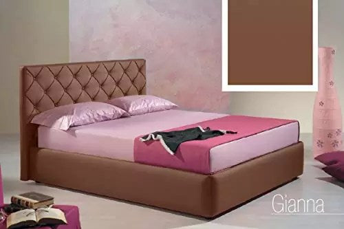 Letto matrimoniale con vano contenitore imbottito, rivestimento in similpelle, lavorazione capitonn , colore marrone - 176 cm, 220 cm, H 100 cm - per rete 160 x 200. (SFI)