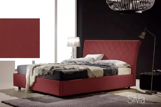 Letto matrimoniale con vano contenitore imbottito, rivestimento in similpelle, trapuntato, colore rosso bordeaux - 178 cm, 218 cm, H 110 cm - per rete 160 x 190. (SFI)