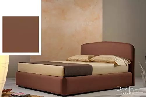 Letto una piazza e mezza con vano contenitore imbottito, rivestimento in similpelle, colore marrone - 138 cm, 220 cm, H 114 cm - per rete 120 x 200. (SFI)