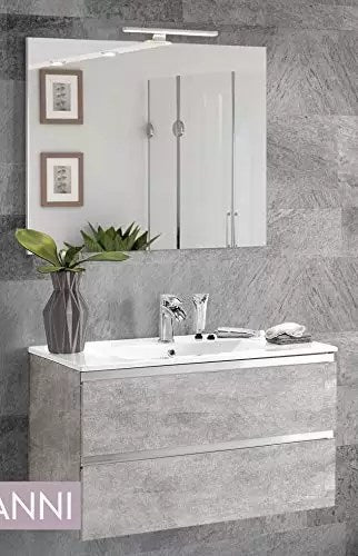 Mobile da bagno con lavabo - Componibile bagno 2 cassetti con maniglia a gola, lavabo e specchio con luce a Led cm. 80x46x51h. Mobili di altissima qualità. (STMB)