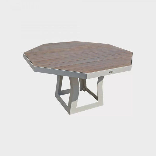 Tavolo da pranzo ottagonale da giardino, 150 cm - H 74 cm - : 150cm, 27,18 kg./0,40 m3 - in resistente legno sintetico, struttura in alluminio, facile da pulire, resistente all'usura e agli agenti atmosferici, - (F1)