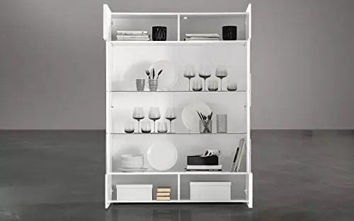 Vetrina - Colore: bianco - vetrina due ante - Le maniglie sono integrate nella struttura dell'anta. Ogni anta possiede all-interno un ripiano fisso. Il decoro sulla superficie frontale dona un design semplice ma di tendenza - Misure: cm. 121×42×166