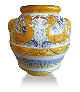 vaso classico in terracotta decorazione Raffaello- Dimensioni H 60 x L 53 cm peso 30 kg - Smaltato e decorato a mano 100% made in Italy (F6)