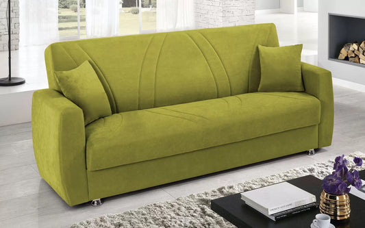 Divano letto 3 posti. Tessuto verde (cm. 225 x 87 x 92h)