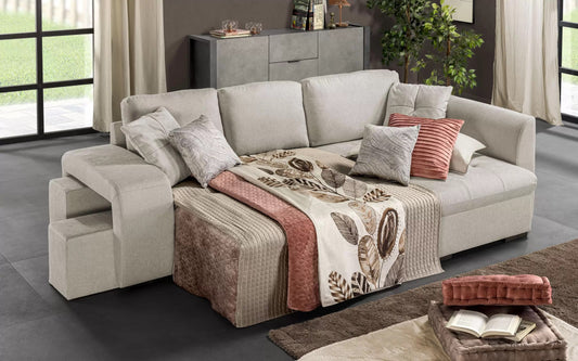 Divano letto con penisola a destra Tessuto new york beige