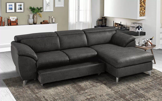 Divano letto angolare 3 posti con penisola a destra. Tessuto tay tay dark grey (cm. 269 x 175 x 94h)