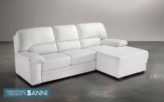 Divano letto angolare 2 posti con penisola a destra. Similpelle bianco (cm. 260 x 90 x 95h)