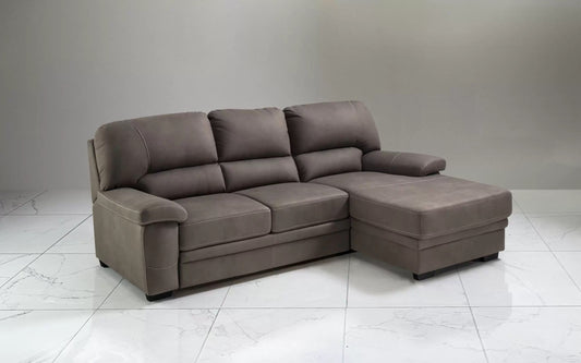 Divano letto angolare 2 posti con penisola a destra. Similpelle effetto nabuk elephant (cm. 252 x 160 x 92h)