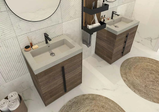 Coppia di Mobili bagno moderno con lavabo a terra - Castagno Vecchio