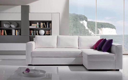 Composizione moderna con chaise longe DX in tessuto bianco