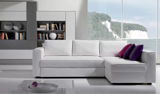 Composizione moderna con chaise longe DX in tessuto bianco