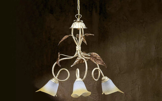 Lampadario decorato con foglie rame - cm. 40 x 40 x 110h - (DFL)